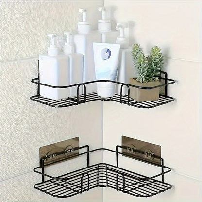 [Cast Iron Shower Shelf] 1pc Cast Iron Corner Shower Shelf - No - Drill Wall Mounted Black Wire Mesh Bathroom Storage Rack for Easy Access & Organization, Perfect for Shampoo, Conditioner, and Soap, Bathroom Storage Solution | - by PAWFECTWORLDS | PAWFECTWORLDS | , ,