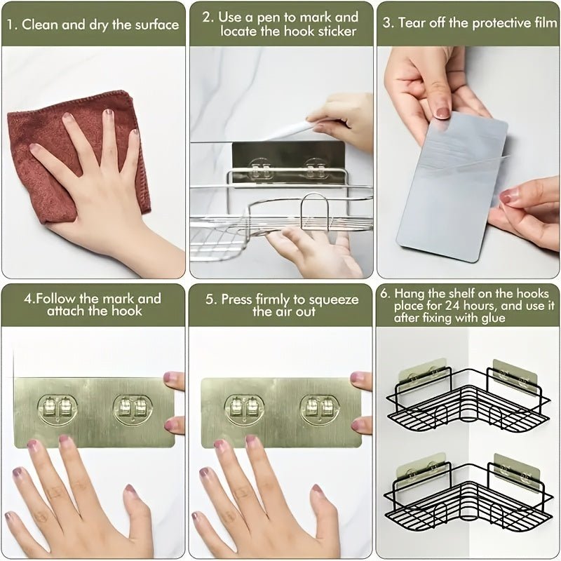 [Cast Iron Shower Shelf] 1pc Cast Iron Corner Shower Shelf - No - Drill Wall Mounted Black Wire Mesh Bathroom Storage Rack for Easy Access & Organization, Perfect for Shampoo, Conditioner, and Soap, Bathroom Storage Solution | - by PAWFECTWORLDS | PAWFECTWORLDS | , ,