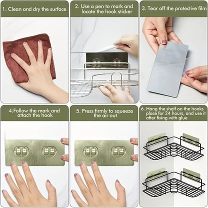 [Cast Iron Shower Shelf] 1pc Cast Iron Corner Shower Shelf - No - Drill Wall Mounted Black Wire Mesh Bathroom Storage Rack for Easy Access & Organization, Perfect for Shampoo, Conditioner, and Soap, Bathroom Storage Solution | - by PAWFECTWORLDS | PAWFECTWORLDS | , ,