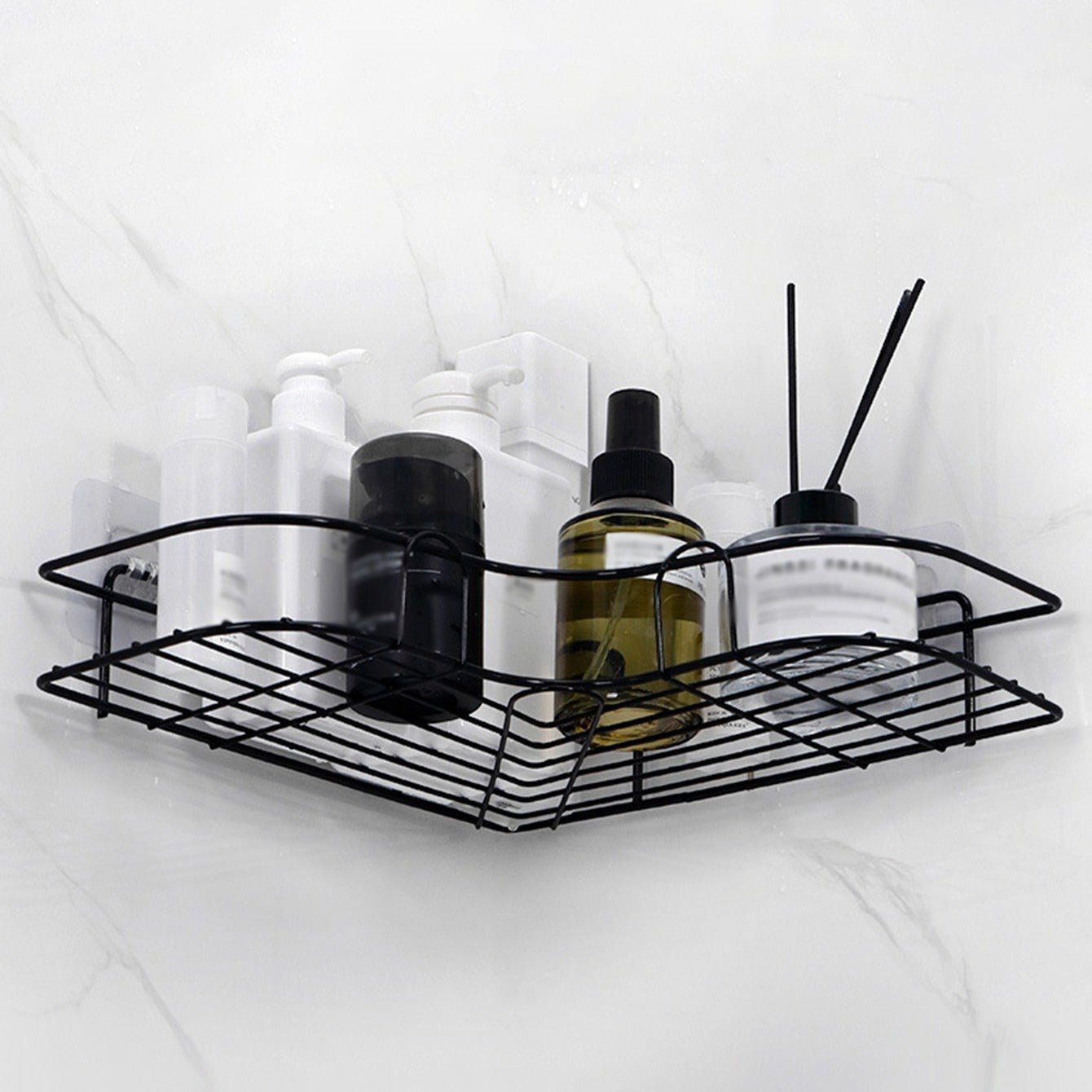 [Cast Iron Shower Shelf] 1pc Cast Iron Corner Shower Shelf - No - Drill Wall Mounted Black Wire Mesh Bathroom Storage Rack for Easy Access & Organization, Perfect for Shampoo, Conditioner, and Soap, Bathroom Storage Solution | - by PAWFECTWORLDS | PAWFECTWORLDS | , ,