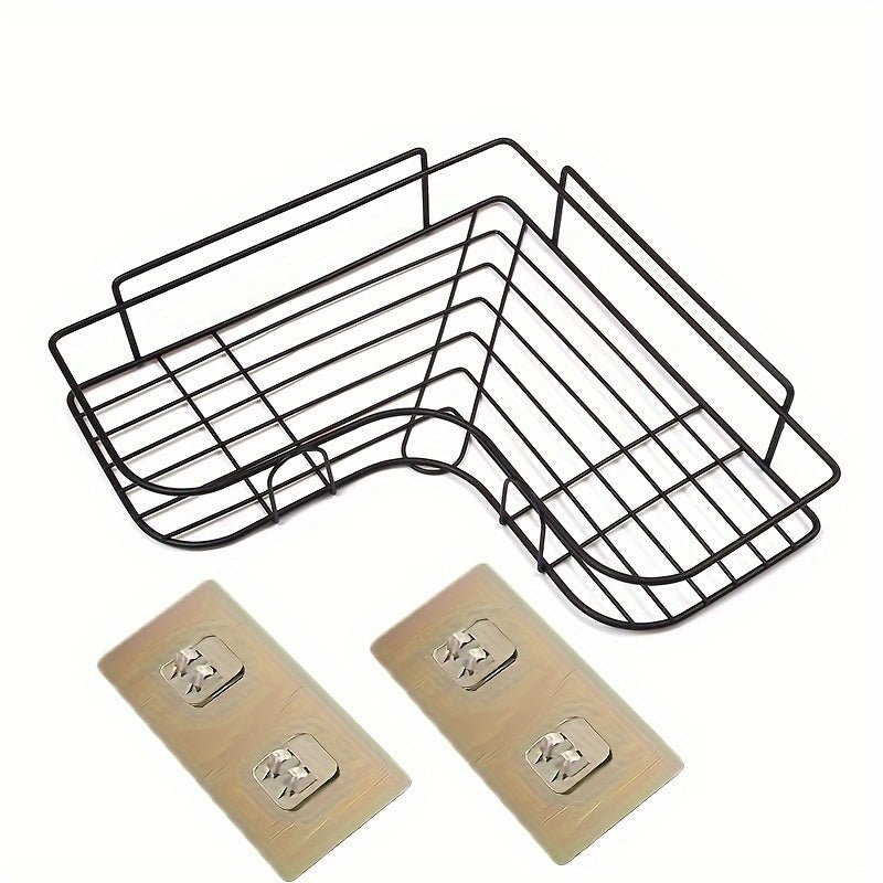 [Cast Iron Shower Shelf] 1pc Cast Iron Corner Shower Shelf - No - Drill Wall Mounted Black Wire Mesh Bathroom Storage Rack for Easy Access & Organization, Perfect for Shampoo, Conditioner, and Soap, Bathroom Storage Solution | - by PAWFECTWORLDS | PAWFECTWORLDS | , ,