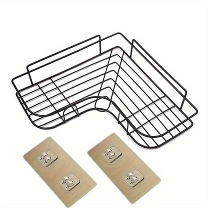 [Cast Iron Shower Shelf] 1pc Cast Iron Corner Shower Shelf - No - Drill Wall Mounted Black Wire Mesh Bathroom Storage Rack for Easy Access & Organization, Perfect for Shampoo, Conditioner, and Soap, Bathroom Storage Solution | - by PAWFECTWORLDS | PAWFECTWORLDS | , ,