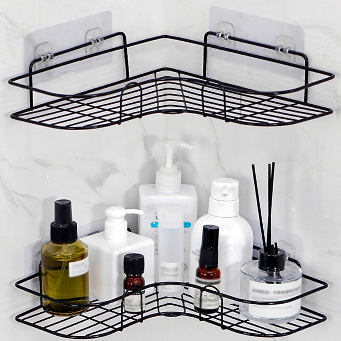 [Cast Iron Shower Shelf] 1pc Cast Iron Corner Shower Shelf - No - Drill Wall Mounted Black Wire Mesh Bathroom Storage Rack for Easy Access & Organization, Perfect for Shampoo, Conditioner, and Soap, Bathroom Storage Solution | - by PAWFECTWORLDS | PAWFECTWORLDS | , ,