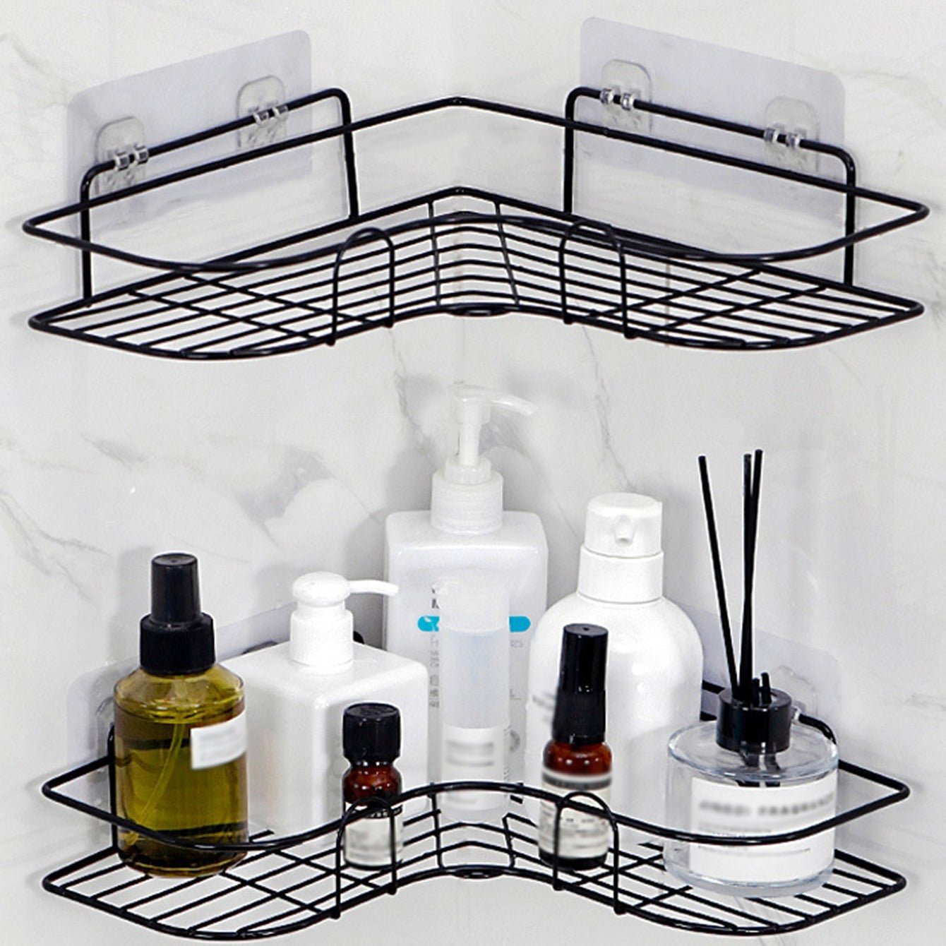 [Cast Iron Shower Shelf] 1pc Cast Iron Corner Shower Shelf - No - Drill Wall Mounted Black Wire Mesh Bathroom Storage Rack for Easy Access & Organization, Perfect for Shampoo, Conditioner, and Soap, Bathroom Storage Solution | - by PAWFECTWORLDS | PAWFECTWORLDS | , ,