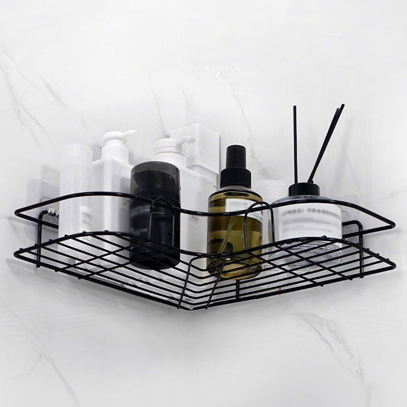 [Cast Iron Shower Shelf] 1pc Cast Iron Corner Shower Shelf - No - Drill Wall Mounted Black Wire Mesh Bathroom Storage Rack for Easy Access & Organization, Perfect for Shampoo, Conditioner, and Soap, Bathroom Storage Solution | - by PAWFECTWORLDS | PAWFECTWORLDS | , ,