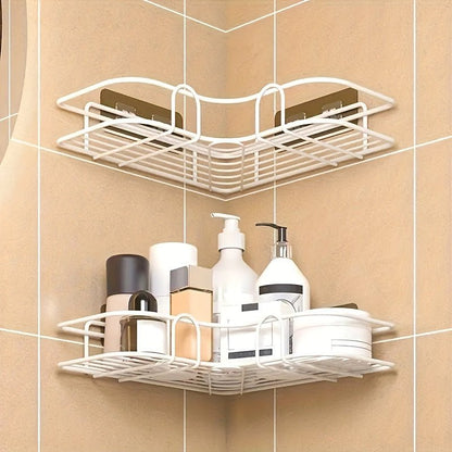 [Cast Iron Shower Shelf] 1pc Cast Iron Corner Shower Shelf - No - Drill Wall Mounted Black Wire Mesh Bathroom Storage Rack for Easy Access & Organization, Perfect for Shampoo, Conditioner, and Soap, Bathroom Storage Solution | - by PAWFECTWORLDS | PAWFECTWORLDS | , ,