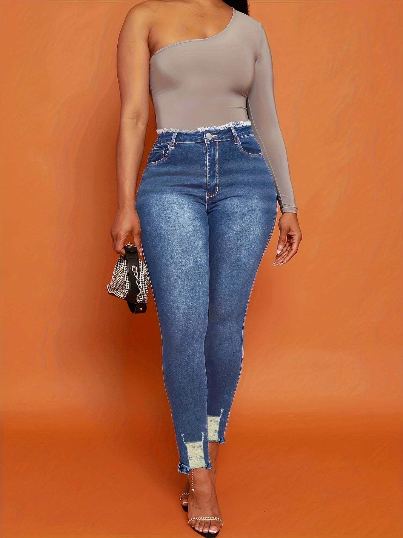 Chic & Stylish Blue Ripped Skinny Jeans for Women - Versatile, High - Stretch, Easy - Care Denim with Raw Hem - by PAWFECTWORLDS | PAWFECTWORLDS | , ,