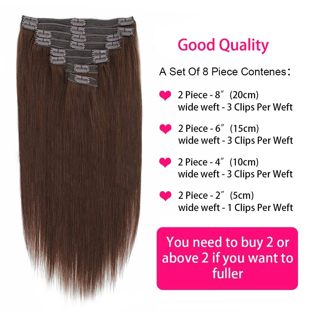 Clip in Hair Extensions 4 Brown Hair Real Human Hair Double Weft 8Pcs Hair Extensions Clip Ins Straight Human Hair for Woman - by Angelove | PAWFECTWORLDS | Hair Extensions & Wigs, Human Hair (For White), Human Hair Extensions