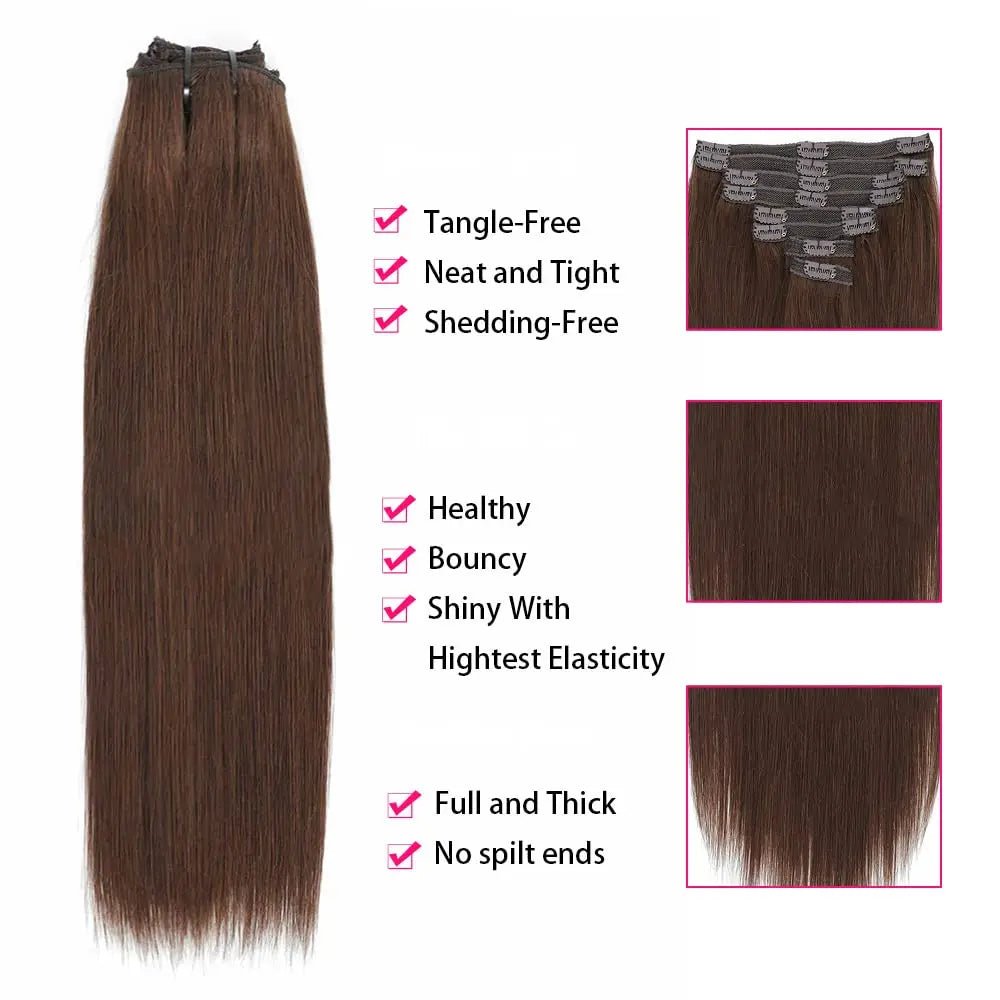 Clip in Hair Extensions 4 Brown Hair Real Human Hair Double Weft 8Pcs Hair Extensions Clip Ins Straight Human Hair for Woman - by Angelove | PAWFECTWORLDS | Hair Extensions & Wigs, Human Hair (For White), Human Hair Extensions