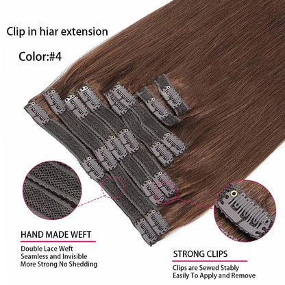 Clip in Hair Extensions 4 Brown Hair Real Human Hair Double Weft 8Pcs Hair Extensions Clip Ins Straight Human Hair for Woman - by Angelove | PAWFECTWORLDS | Hair Extensions & Wigs, Human Hair (For White), Human Hair Extensions