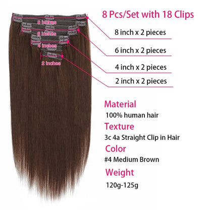 Clip in Hair Extensions 4 Brown Hair Real Human Hair Double Weft 8Pcs Hair Extensions Clip Ins Straight Human Hair for Woman - by Angelove | PAWFECTWORLDS | Hair Extensions & Wigs, Human Hair (For White), Human Hair Extensions
