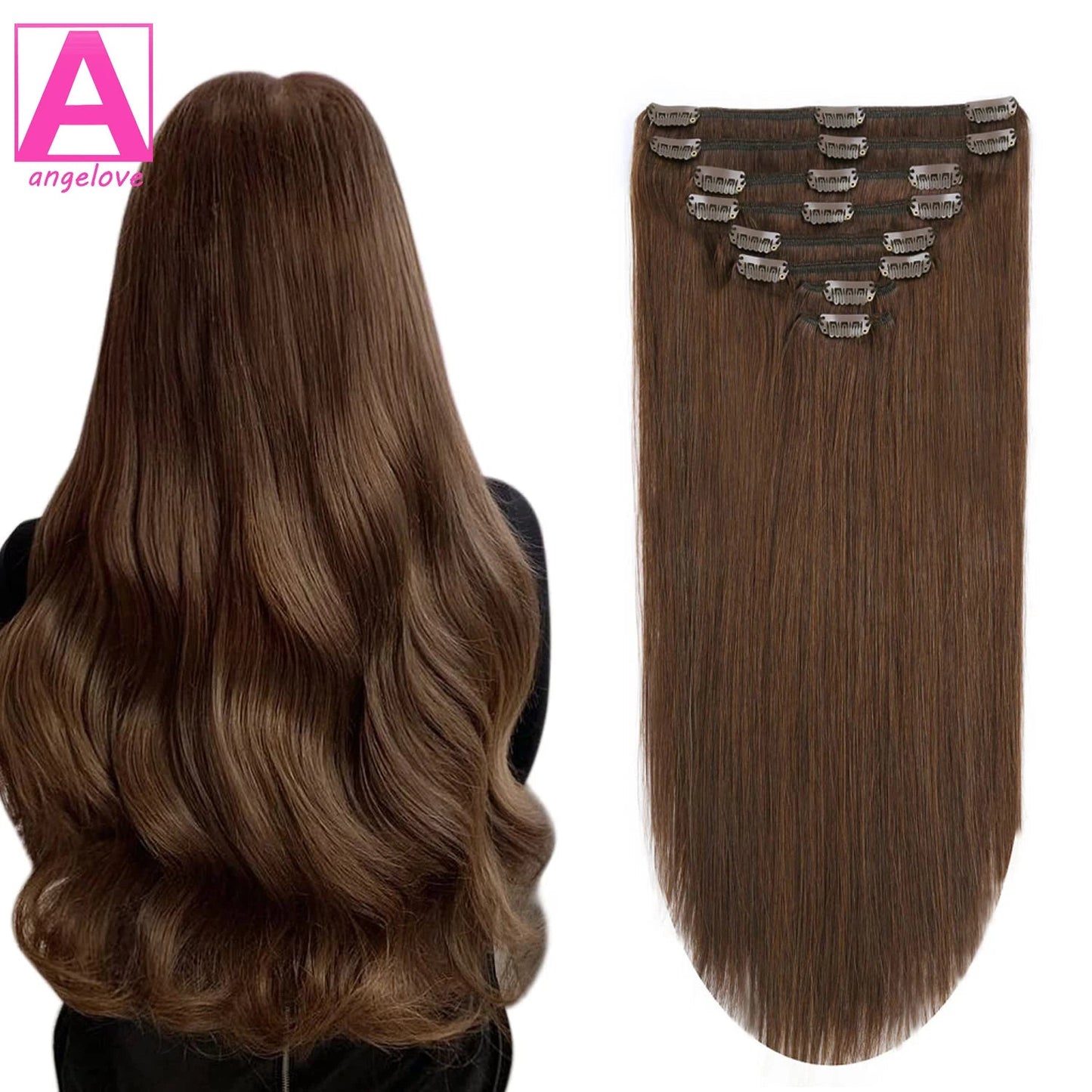 Clip in Hair Extensions 4 Brown Hair Real Human Hair Double Weft 8Pcs Hair Extensions Clip Ins Straight Human Hair for Woman - by Angelove | PAWFECTWORLDS | Hair Extensions & Wigs, Human Hair (For White), Human Hair Extensions