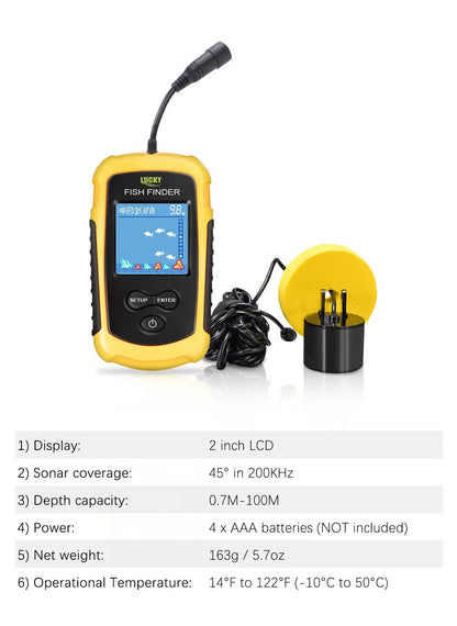 FFC1108 - 1 Alarm 100M Portable Sonar Fish Finders 45 degrees Sonar Coverage Echo Sounder Alarm Transducer Lake Sea Fishing - by PAWFECTWORLDS | PAWFECTWORLDS | , ,