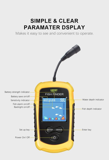 FFC1108 - 1 Alarm 100M Portable Sonar Fish Finders 45 degrees Sonar Coverage Echo Sounder Alarm Transducer Lake Sea Fishing - by PAWFECTWORLDS | PAWFECTWORLDS | , ,
