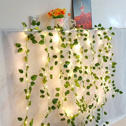 Flower Green Leaf String Lights Artificial Vine Fairy Lights Battery Powered Christmas Tree Garland Light for Weeding Home Decor - by PAWFECTWORLDS | PAWFECTWORLDS | , ,