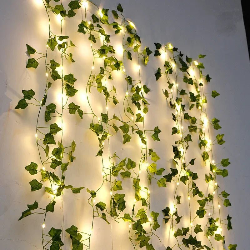 Flower Green Leaf String Lights Artificial Vine Fairy Lights Battery Powered Christmas Tree Garland Light for Weeding Home Decor - by PAWFECTWORLDS | PAWFECTWORLDS | , ,
