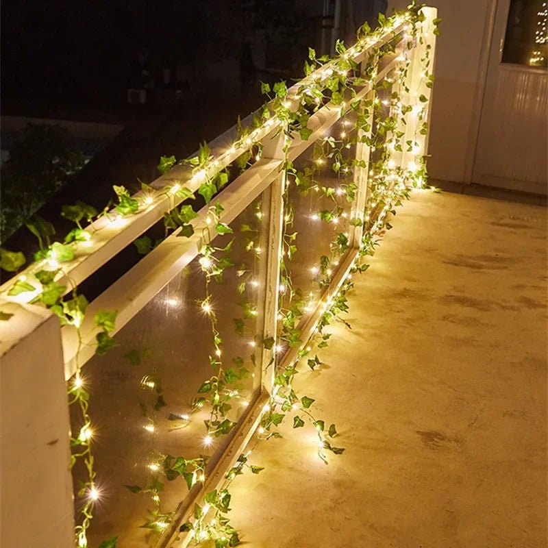 Flower Green Leaf String Lights Artificial Vine Fairy Lights Battery Powered Christmas Tree Garland Light for Weeding Home Decor - by PAWFECTWORLDS | PAWFECTWORLDS | , ,