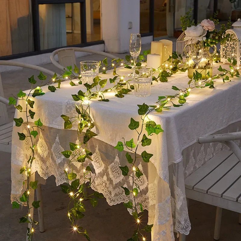 Flower Green Leaf String Lights Artificial Vine Fairy Lights Battery Powered Christmas Tree Garland Light for Weeding Home Decor - by PAWFECTWORLDS | PAWFECTWORLDS | , ,