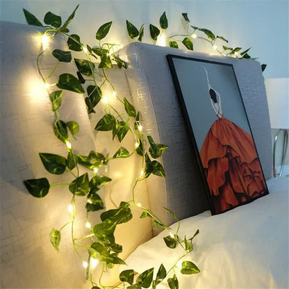 Flower Green Leaf String Lights Artificial Vine Fairy Lights Battery Powered Christmas Tree Garland Light for Weeding Home Decor - by PAWFECTWORLDS | PAWFECTWORLDS | , ,