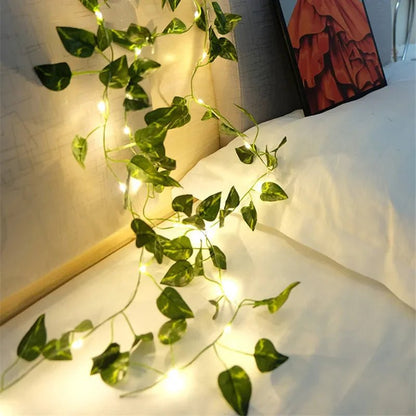 Flower Green Leaf String Lights Artificial Vine Fairy Lights Battery Powered Christmas Tree Garland Light for Weeding Home Decor - by PAWFECTWORLDS | PAWFECTWORLDS | , ,