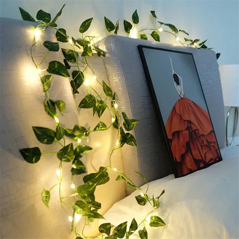 Flower Green Leaf String Lights Artificial Vine Fairy Lights Battery Powered Christmas Tree Garland Light for Weeding Home Decor - by PAWFECTWORLDS | PAWFECTWORLDS | , ,