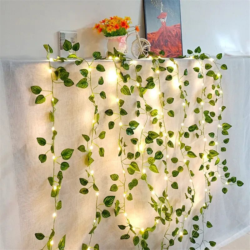 Flower Green Leaf String Lights Artificial Vine Fairy Lights Battery Powered Christmas Tree Garland Light for Weeding Home Decor - by PAWFECTWORLDS | PAWFECTWORLDS | , ,