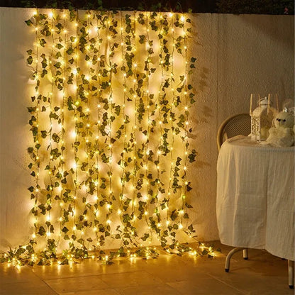 Flower Green Leaf String Lights Artificial Vine Fairy Lights Battery Powered Christmas Tree Garland Light for Weeding Home Decor - by PAWFECTWORLDS | PAWFECTWORLDS | , ,