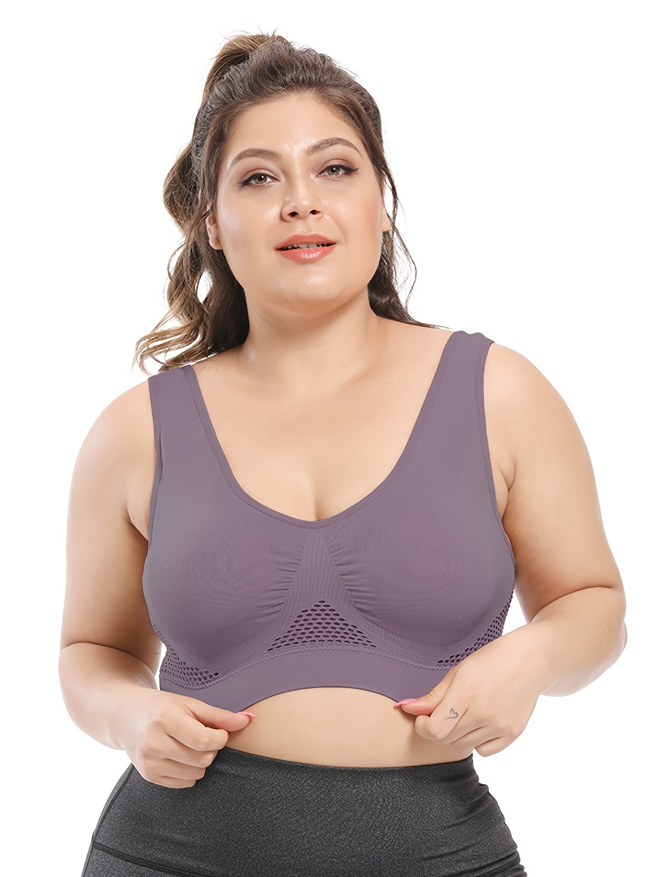 [Gentle Care] Plus Size Seamless Sports Bra for Women - Purple, Breathable Mesh Fabric, Push - Up with Removable Pads, Comfort Fit Vest Style, Sizes 36XL to 40XL, Plus Size Bra - by PAWFECTWORLDS | PAWFECTWORLDS | , ,