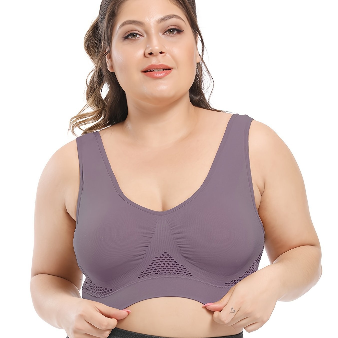 [Gentle Care] Plus Size Seamless Sports Bra for Women - Purple, Breathable Mesh Fabric, Push - Up with Removable Pads, Comfort Fit Vest Style, Sizes 36XL to 40XL, Plus Size Bra - by PAWFECTWORLDS | PAWFECTWORLDS | , ,