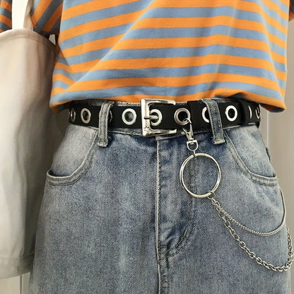 Hip Hop Chain Tassel Belts Punk Studded Pin Buckle PU Belt Y2K Unisex Black Casual PU Jeans Pants Belt For Women Men - by PAWFECTWORLDS | PAWFECTWORLDS | , ,