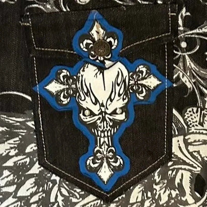 Jeans embroidered hip - hop wide - leg floor - moving Y2K mid - waist gothic individual men's pants American retro fashion trousers - by PAWFECTWORLDS | PAWFECTWORLDS | , ,