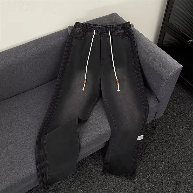 Jeans Men 2025 Spring Autumn American Style Vintage Loose Straight Leg Long Pants Men's Youth Popular Drawstring Wide Leg Pants - by PAWFECTWORLDS | PAWFECTWORLDS | , ,