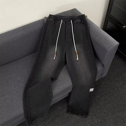 Jeans Men 2025 Spring Autumn American Style Vintage Loose Straight Leg Long Pants Men's Youth Popular Drawstring Wide Leg Pants - by PAWFECTWORLDS | PAWFECTWORLDS | , ,