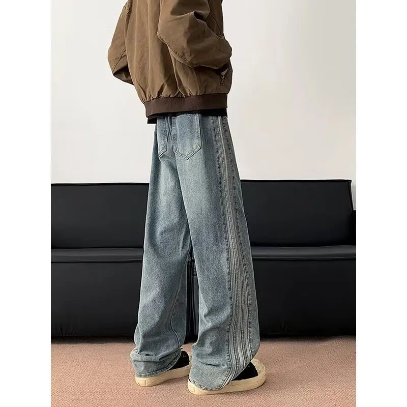 Jeans Men 2025 Spring Autumn American Style Vintage Loose Straight Leg Long Pants Men's Youth Popular Drawstring Wide Leg Pants - by PAWFECTWORLDS | PAWFECTWORLDS | , ,