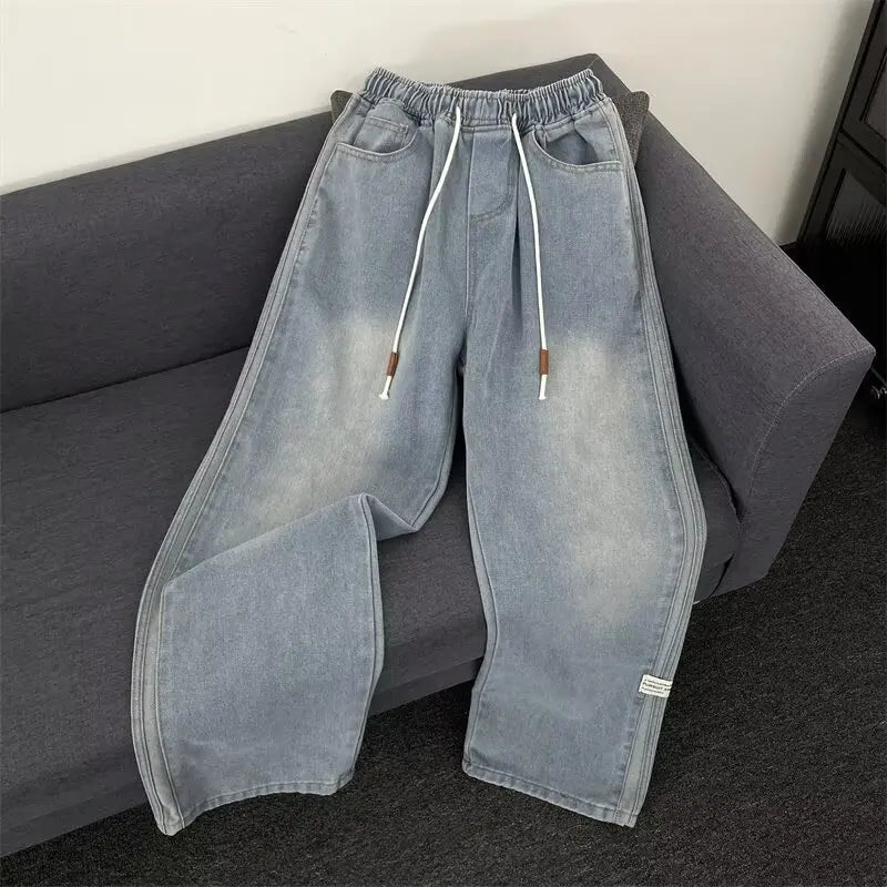 Jeans Men 2025 Spring Autumn American Style Vintage Loose Straight Leg Long Pants Men's Youth Popular Drawstring Wide Leg Pants - by PAWFECTWORLDS | PAWFECTWORLDS | , ,