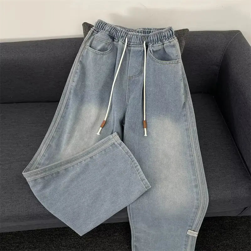 Jeans Men 2025 Spring Autumn American Style Vintage Loose Straight Leg Long Pants Men's Youth Popular Drawstring Wide Leg Pants - by PAWFECTWORLDS | PAWFECTWORLDS | , ,