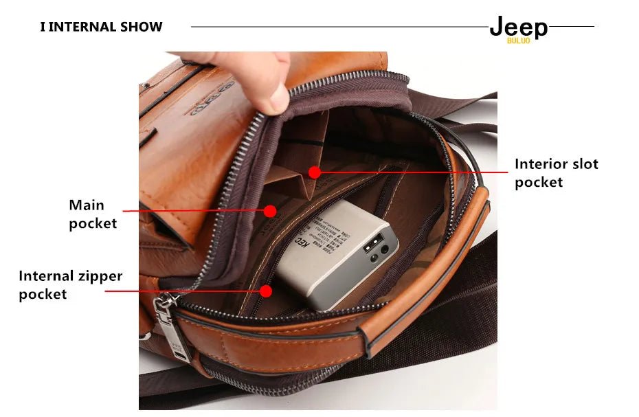 JEEP BULUO Multi - function Business Handbags Men New Man's Shoulder Bag Large Capacity Leather Messenger Bag Crossbody Big Brand - by PAWFECTWORLDS | PAWFECTWORLDS | , ,