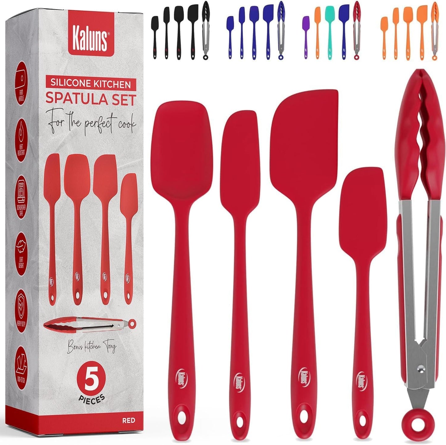 Kaluns Professional Silicone Spatula Set - 4 Heat - Resistant Rubber Spatulas (Up to 600°F), Nonstick Seamless Design with Stainless Steel Core, Dishwasher Safe, BPA Free, Includes Bonus Tongs - by Kaluns | PAWFECTWORLDS | Cooking Utensils, Home & Kitchen, Kitchen & Dining