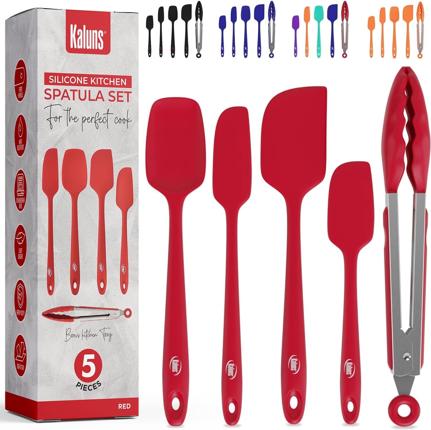 Kaluns Professional Silicone Spatula Set - 4 Heat - Resistant Rubber Spatulas (Up to 600°F), Nonstick Seamless Design with Stainless Steel Core, Dishwasher Safe, BPA Free, Includes Bonus Tongs - by Kaluns | PAWFECTWORLDS | Cooking Utensils, Home & Kitchen, Kitchen & Dining