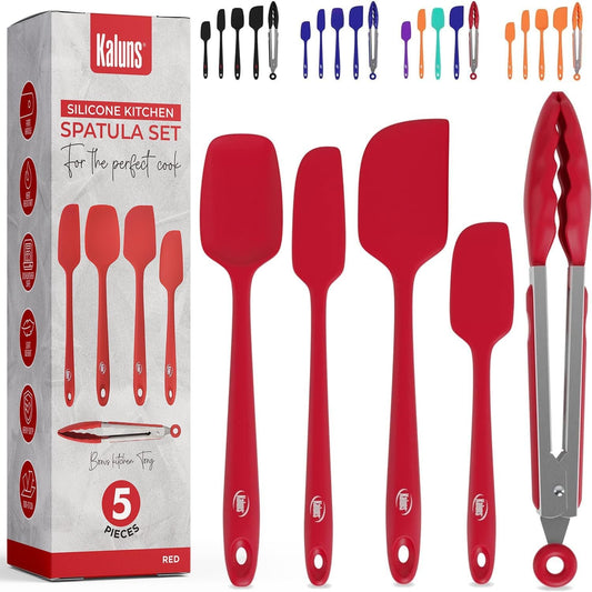 Kaluns Professional Silicone Spatula Set - 4 Heat - Resistant Rubber Spatulas (Up to 600°F), Nonstick Seamless Design with Stainless Steel Core, Dishwasher Safe, BPA Free, Includes Bonus Tongs - by Kaluns | PAWFECTWORLDS | Cooking Utensils, Home & Kitchen, Kitchen & Dining