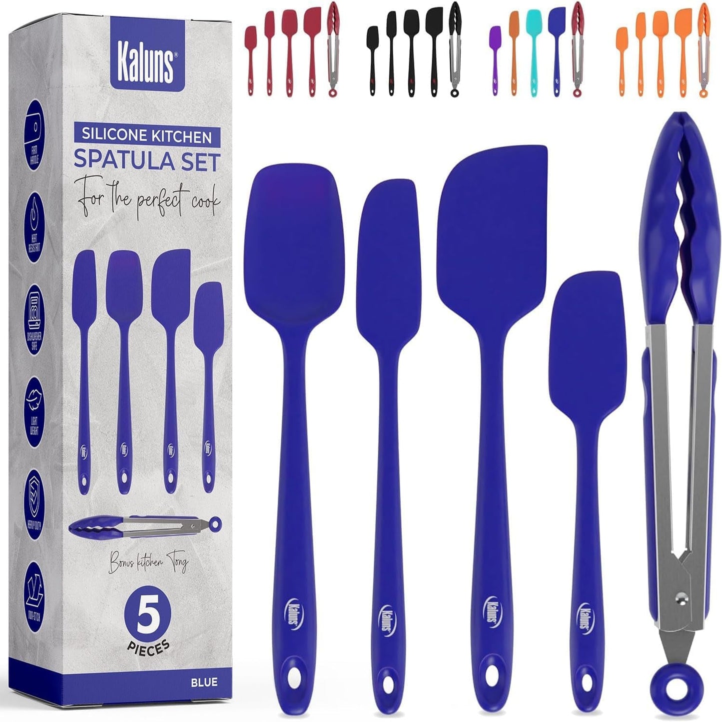 Kaluns Professional Silicone Spatula Set - 4 Heat - Resistant Rubber Spatulas (Up to 600°F), Nonstick Seamless Design with Stainless Steel Core, Dishwasher Safe, BPA Free, Includes Bonus Tongs - by Kaluns | PAWFECTWORLDS | Cooking Utensils, Home & Kitchen, Kitchen & Dining