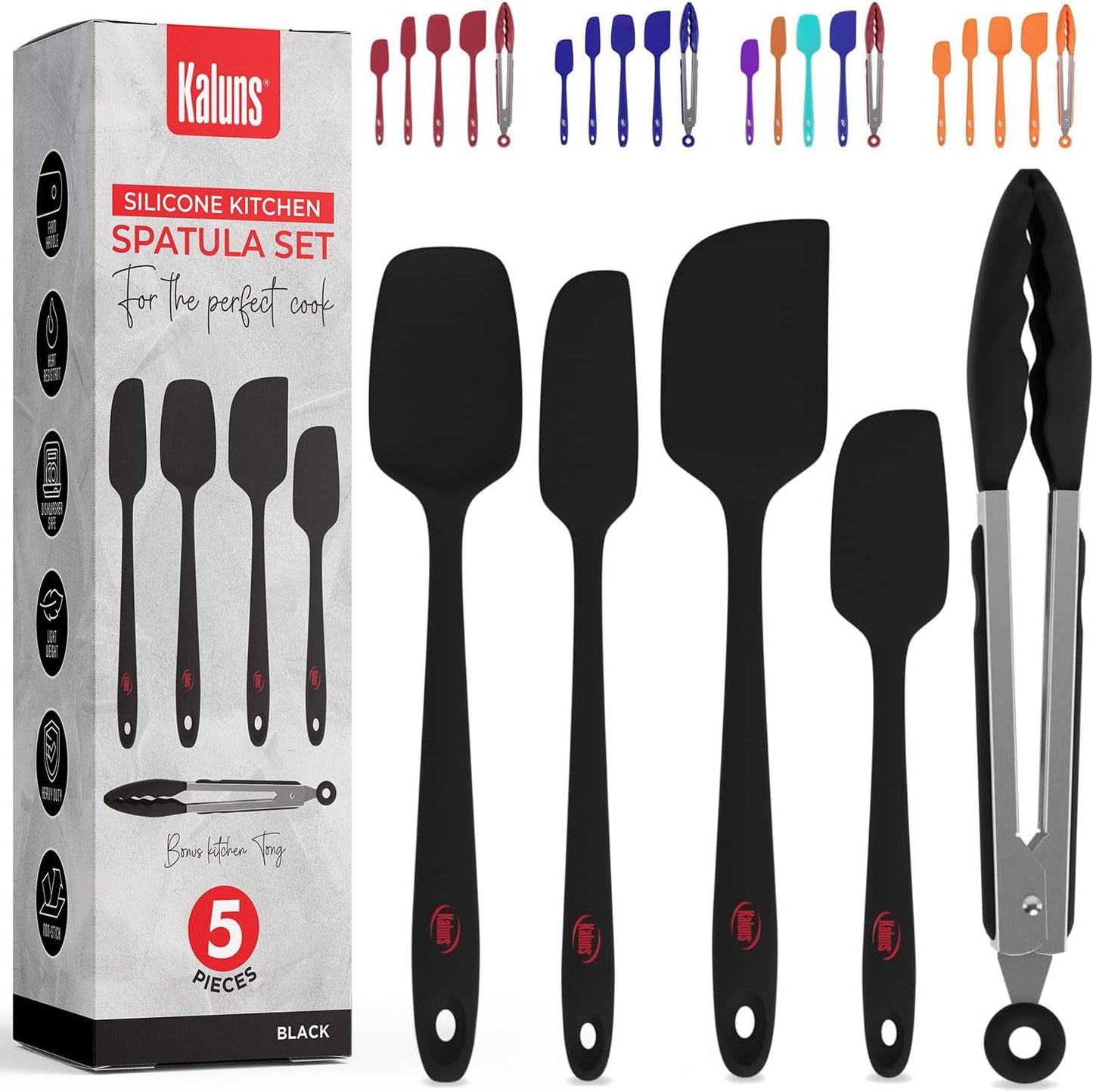 Kaluns Professional Silicone Spatula Set - 4 Heat - Resistant Rubber Spatulas (Up to 600°F), Nonstick Seamless Design with Stainless Steel Core, Dishwasher Safe, BPA Free, Includes Bonus Tongs - by Kaluns | PAWFECTWORLDS | Cooking Utensils, Home & Kitchen, Kitchen & Dining
