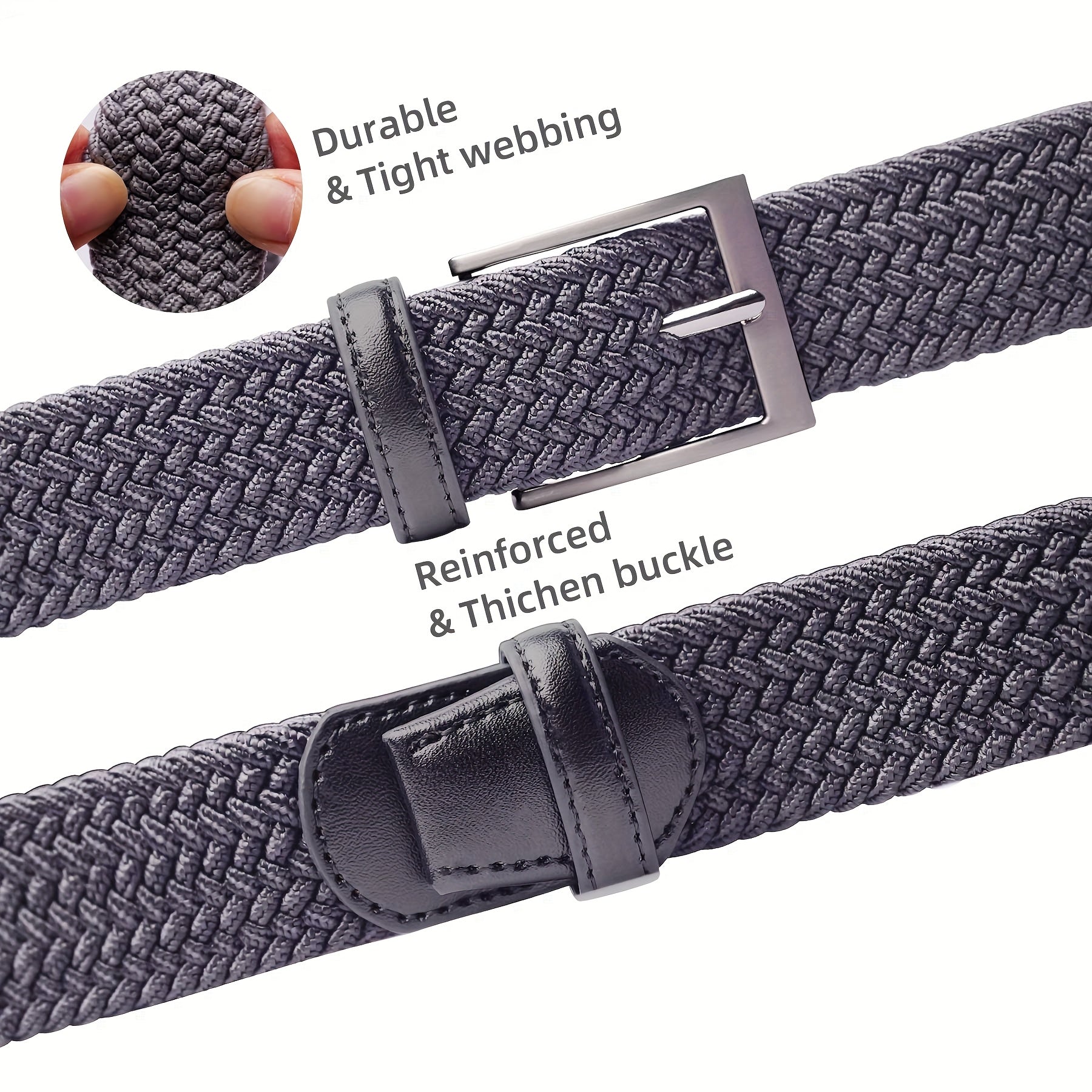 LCG LUCHENGYI Unisex Braided Elastic Belts - Stretch Woven Fabric with Square Buckle for Jeans, Golf Shirts, and Casual Wear - Black, Adjustable Fit, Structured Design, Structured Belt | Sleek Belt Design | Durable Belt Fabri - by PAWFECTWORLDS | PAWFECTWORLDS | , ,