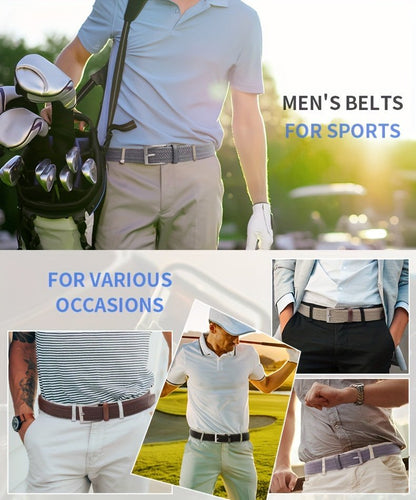 LCG LUCHENGYI Unisex Braided Elastic Belts - Stretch Woven Fabric with Square Buckle for Jeans, Golf Shirts, and Casual Wear - Black, Adjustable Fit, Structured Design, Structured Belt | Sleek Belt Design | Durable Belt Fabri - by PAWFECTWORLDS | PAWFECTWORLDS | , ,