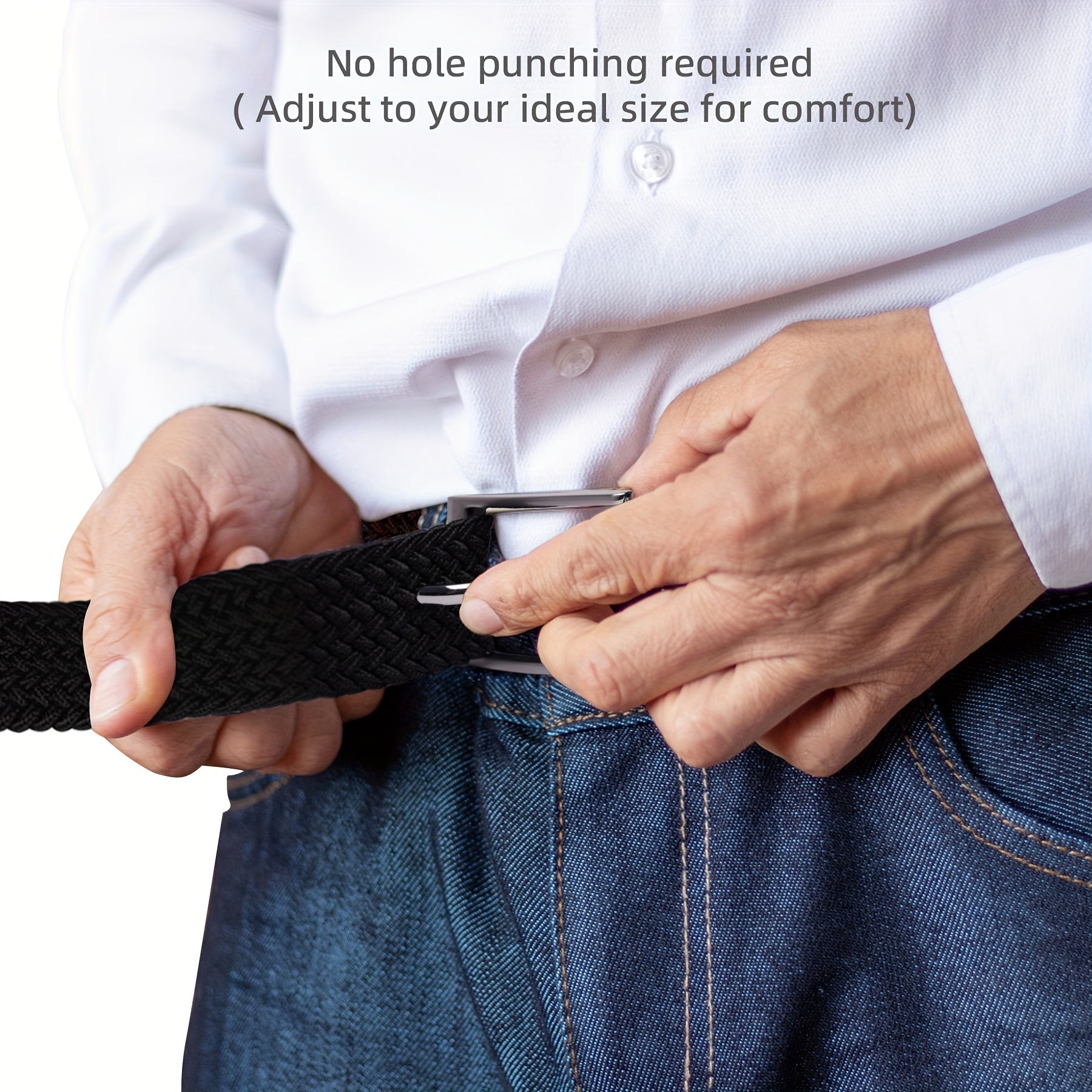 LCG LUCHENGYI Unisex Braided Elastic Belts - Stretch Woven Fabric with Square Buckle for Jeans, Golf Shirts, and Casual Wear - Black, Adjustable Fit, Structured Design, Structured Belt | Sleek Belt Design | Durable Belt Fabri - PAWFECTWORLDS