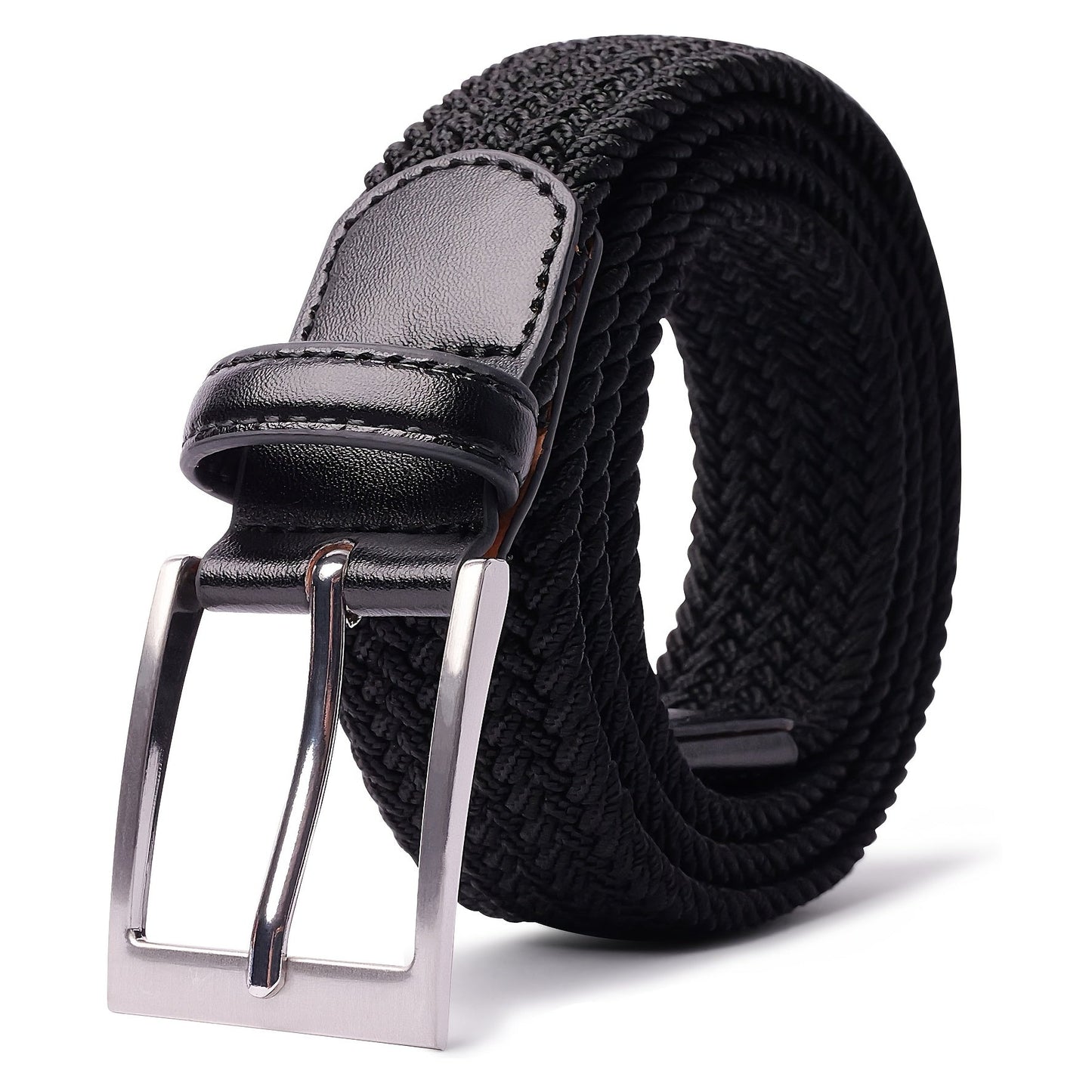 LCG LUCHENGYI Unisex Braided Elastic Belts - Stretch Woven Fabric with Square Buckle for Jeans, Golf Shirts, and Casual Wear - Black, Adjustable Fit, Structured Design, Structured Belt | Sleek Belt Design | Durable Belt Fabri - by PAWFECTWORLDS | PAWFECTWORLDS | , ,