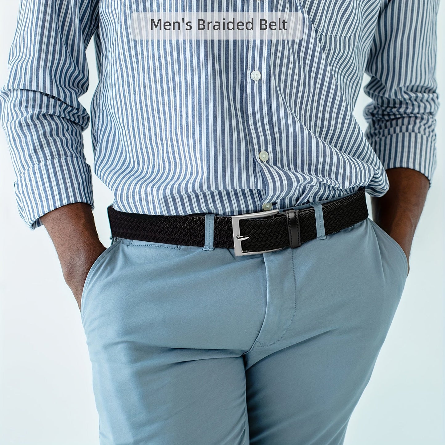 LCG LUCHENGYI Unisex Braided Elastic Belts - Stretch Woven Fabric with Square Buckle for Jeans, Golf Shirts, and Casual Wear - Black, Adjustable Fit, Structured Design, Structured Belt | Sleek Belt Design | Durable Belt Fabri - by PAWFECTWORLDS | PAWFECTWORLDS | , ,