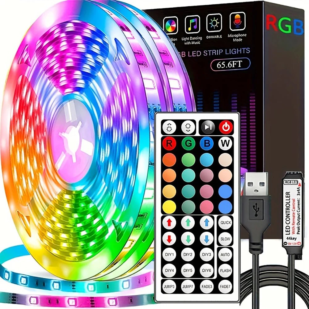 Led Strip Lights with 44 Key Remote Control 1m 5m 10m 20m RGB Tape Led Wall Room for Home Bedroom Party Decor TV Backlight - by PAWFECTWORLDS | PAWFECTWORLDS | , ,