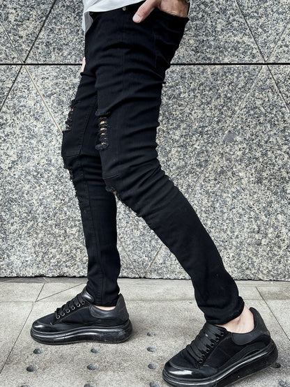 Mid Stretch Men's Fashion Slim Fit Ripped Skinny Jeans Denim Pants With Pockets - by PAWFECTWORLDS | PAWFECTWORLDS | , ,