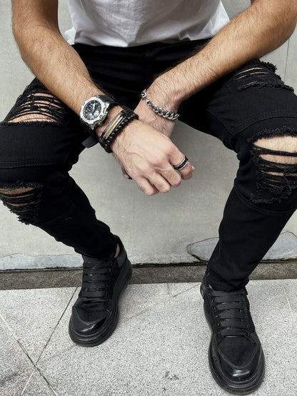 Mid Stretch Men's Fashion Slim Fit Ripped Skinny Jeans Denim Pants With Pockets - by PAWFECTWORLDS | PAWFECTWORLDS | , ,